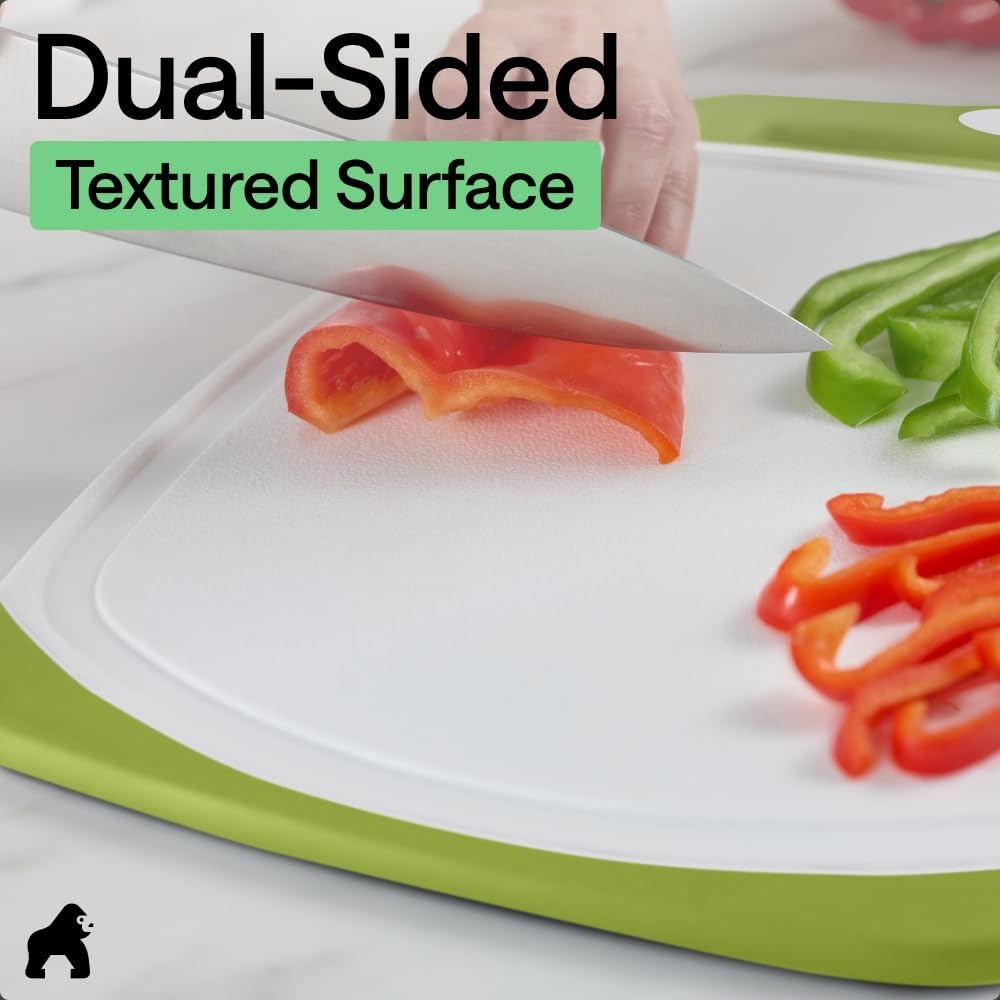 image:imageGORILLA GRIP BPAFree Reversible Kitchen Cutting Board Set of 3 US Designed Nonporous Juice Grooves Catch Liquid Slip Resistant Border Dishwasher Safe Durable Large Food Chopping Boards BlackLimeWhite