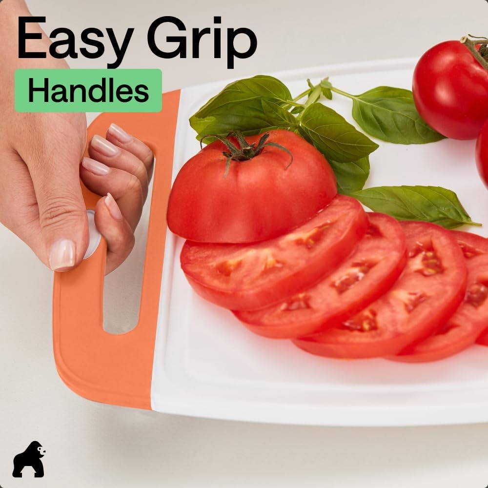 image:imageGORILLA GRIP BPAFree Reversible Kitchen Cutting Board Set of 3 US Designed Nonporous Juice Grooves Catch Liquid Slip Resistant Border Dishwasher Safe Durable Large Food Chopping Boards BlackLimeOrangeLemon