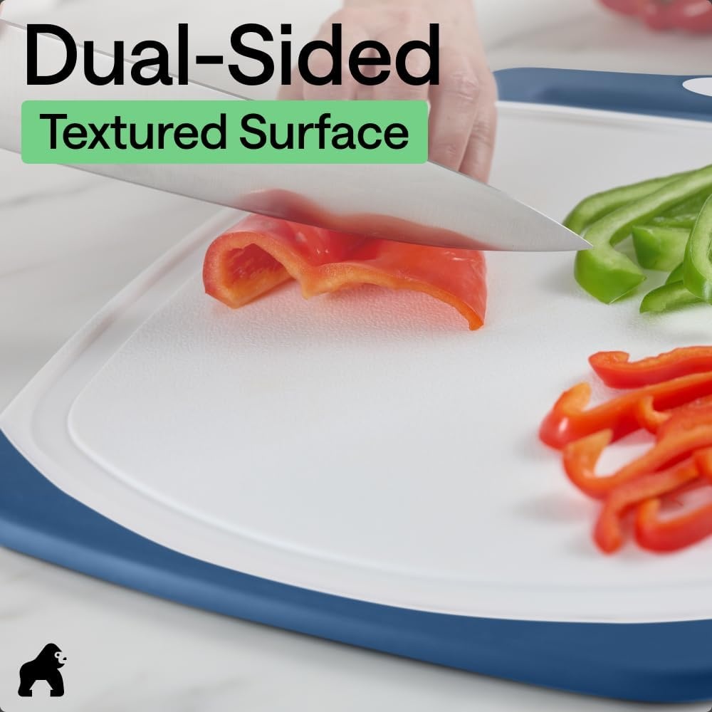 image:imageGORILLA GRIP BPAFree Reversible Kitchen Cutting Board Set of 3 US Designed Nonporous Juice Grooves Catch Liquid Slip Resistant Border Dishwasher Safe Durable Large Food Chopping Boards BlackRedBlueLime