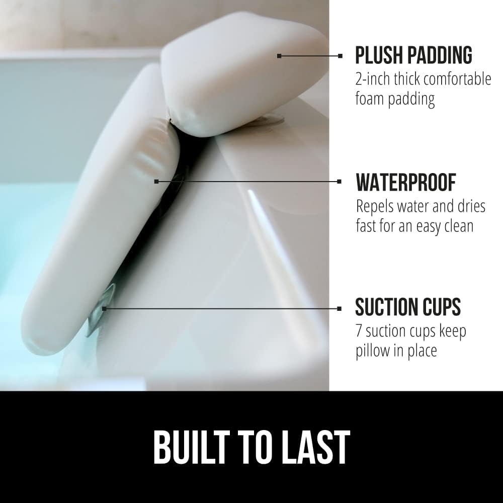 image:imageGORILLA GRIP Bath Pillow for Tub Strong Suction Cups Luxury Bathtub Pillows Headrest Neck and Back Support Relaxing Hot Tub and Home Spa Accessories Bathroom Essentials Gifts for Women WhiteWhite