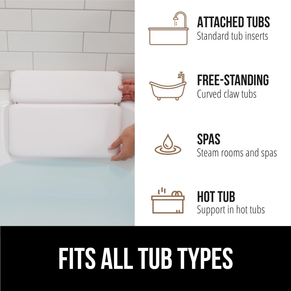 image:imageGORILLA GRIP Bath Pillow for Tub Strong Suction Cups Luxury Bathtub Pillows Headrest Neck and Back Support Relaxing Hot Tub and Home Spa Accessories Bathroom Essentials Gifts for Women WhiteWhite