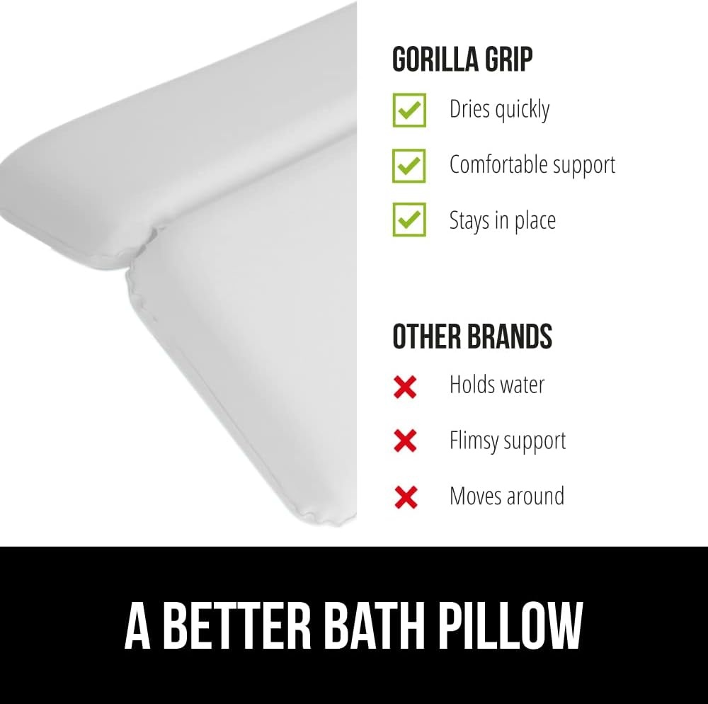 image:imageGORILLA GRIP Bath Pillow for Tub Strong Suction Cups Luxury Bathtub Pillows Headrest Neck and Back Support Relaxing Hot Tub and Home Spa Accessories Bathroom Essentials Gifts for Women WhiteWhite