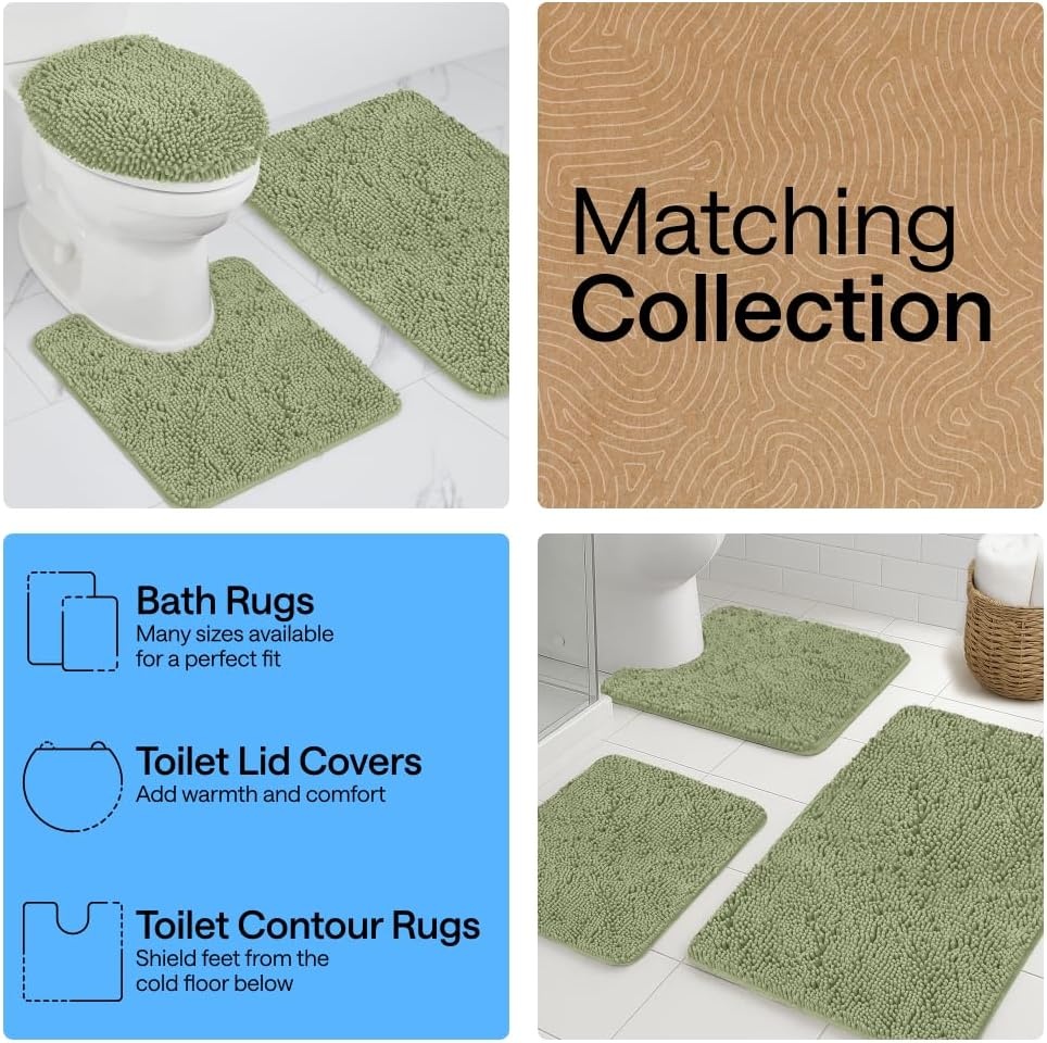 image:imageGORILLA GRIP Bath Rug Mat Thick Soft Absorbent Chenille Quick Dry Microfiber Mats Rubber Backing Machine Washable Shower Floor Rugs Bathroom Bathmat Home Decor Accessories 24x17 GreySage