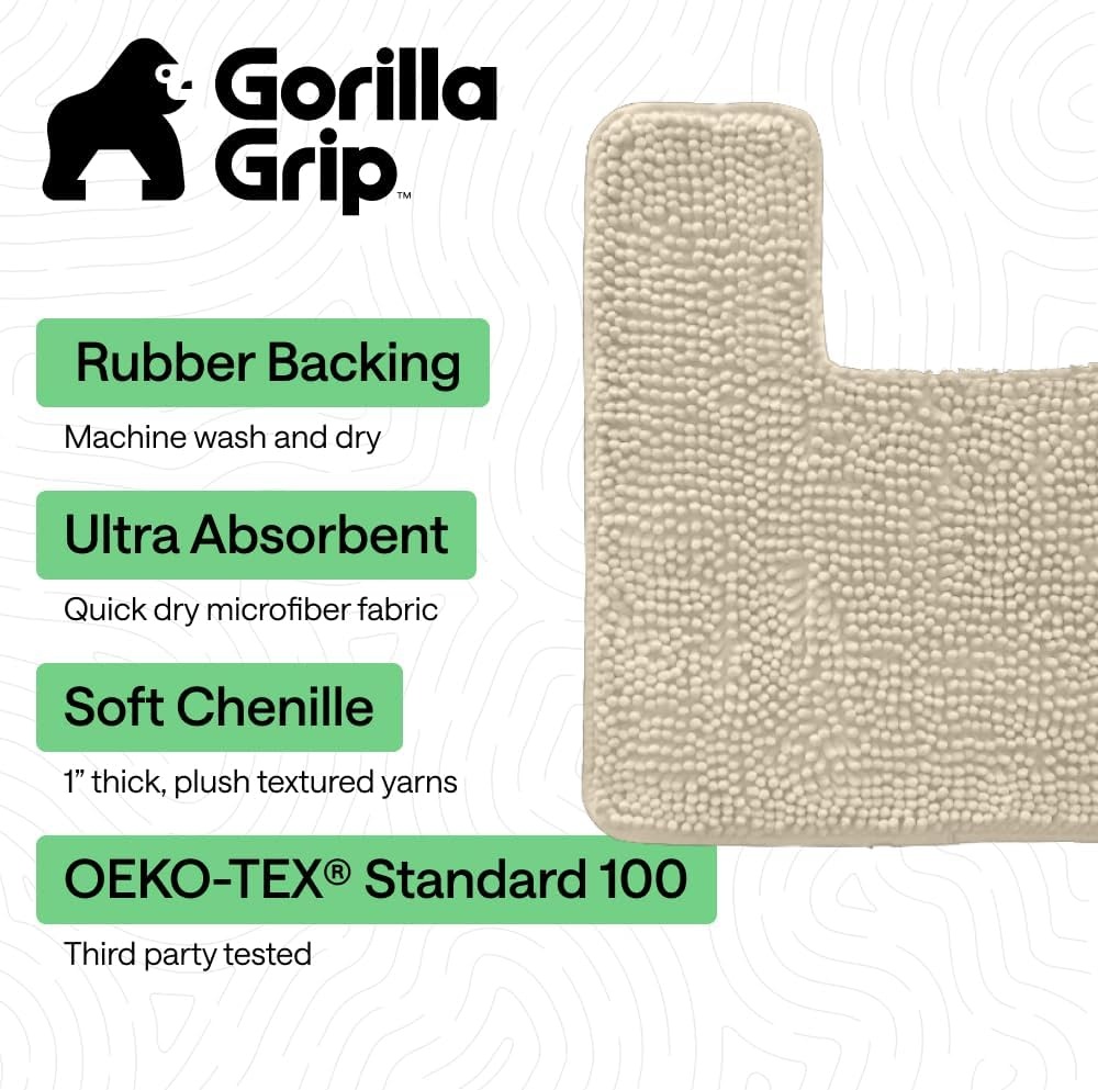 image:imageGORILLA GRIP Bath Rug Mat Thick Soft Absorbent Chenille Quick Dry Microfiber Mats Rubber Backing Machine Washable Shower Floor Rugs Bathroom Bathmat Home Decor Accessories 24x17 GreySand