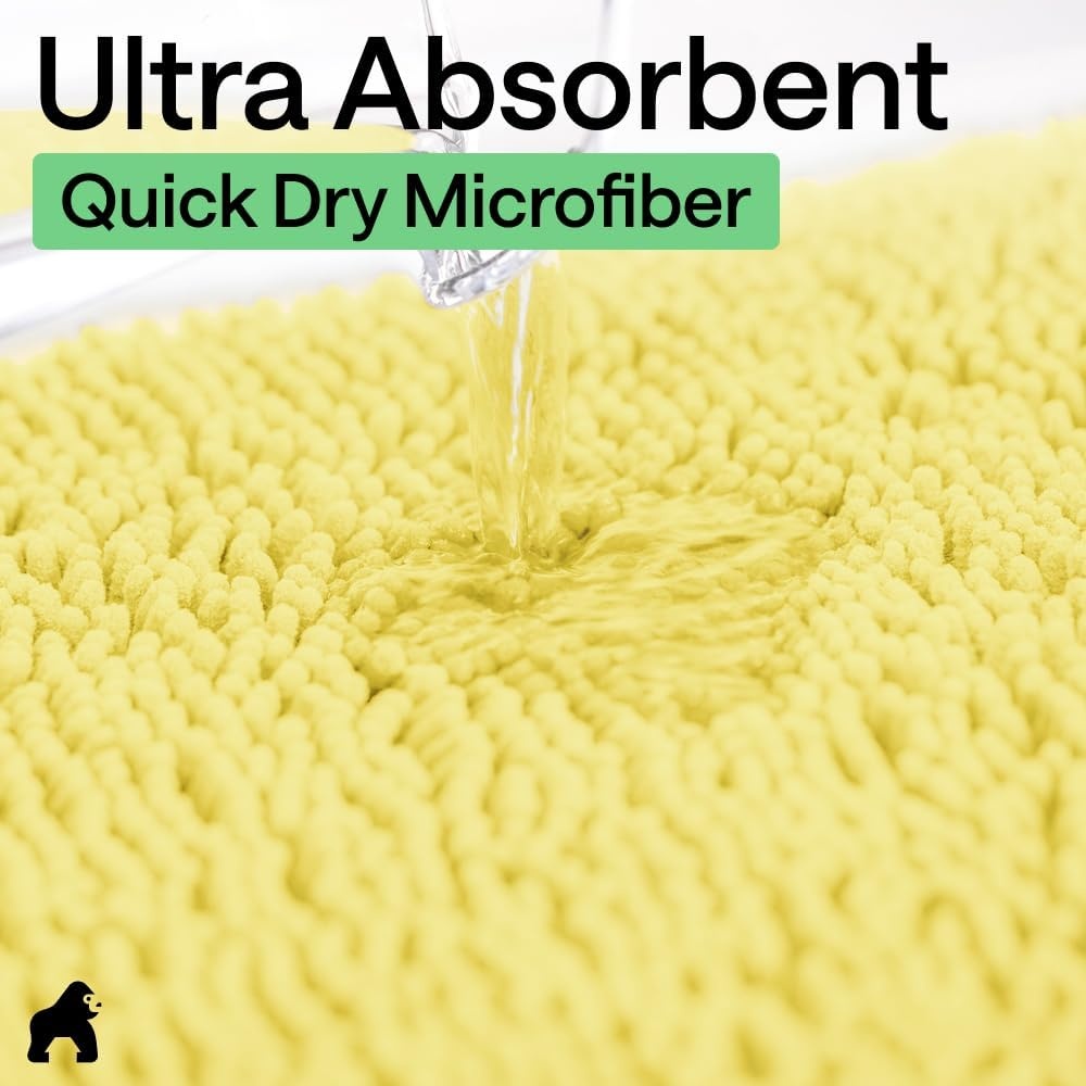 image:imageGORILLA GRIP Bath Rug Mat Thick Soft Absorbent Chenille Quick Dry Microfiber Mats Rubber Backing Machine Washable Shower Floor Rugs Bathroom Bathmat Home Decor Accessories 24x17 GreyYellow