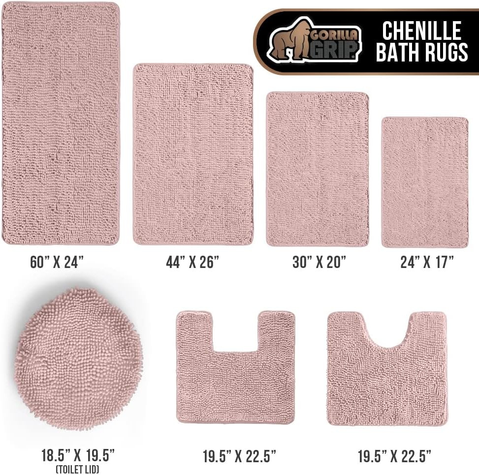 image:imageGORILLA GRIP Bath Rug Mat Thick Soft Absorbent Chenille Quick Dry Microfiber Mats Rubber Backing Machine Washable Shower Floor Rugs Bathroom Bathmat Home Decor Accessories 24x17 GreyDusty Rose