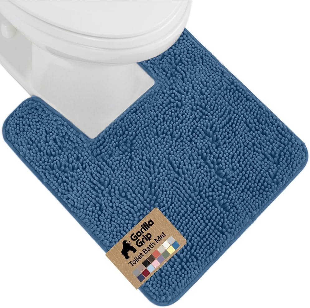 image:imageGORILLA GRIP Bath Rug Mat Thick Soft Absorbent Chenille Quick Dry Microfiber Mats Rubber Backing Machine Washable Shower Floor Rugs Bathroom Bathmat Home Decor Accessories 24x17 GreyBlue