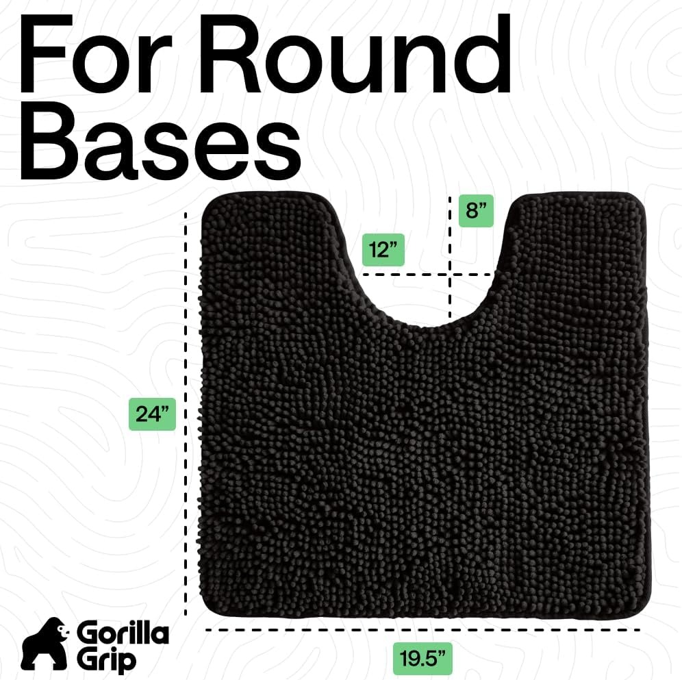 image:imageGORILLA GRIP Bath Rug Mat Thick Soft Absorbent Chenille Quick Dry Microfiber Mats Rubber Backing Machine Washable Shower Floor Rugs Bathroom Bathmat Home Decor Accessories 24x17 GreyBlack
