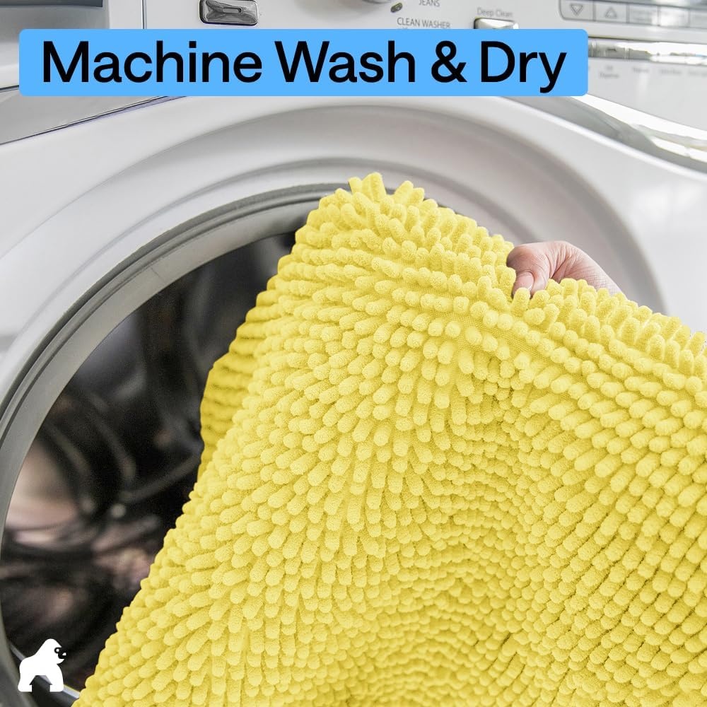 image:imageGORILLA GRIP Bath Rug Mat Thick Soft Absorbent Chenille Quick Dry Microfiber Mats Rubber Backing Machine Washable Shower Floor Rugs Bathroom Bathmat Home Decor Accessories 24x17 GreyYellow
