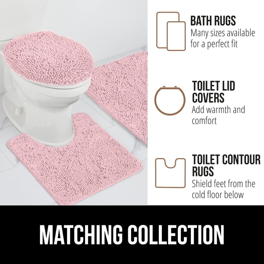 image:imageGORILLA GRIP Bath Rug Mat Thick Soft Absorbent Chenille Quick Dry Microfiber Mats Rubber Backing Machine Washable Shower Floor Rugs Bathroom Bathmat Home Decor Accessories 24x17 GreyLight Pink