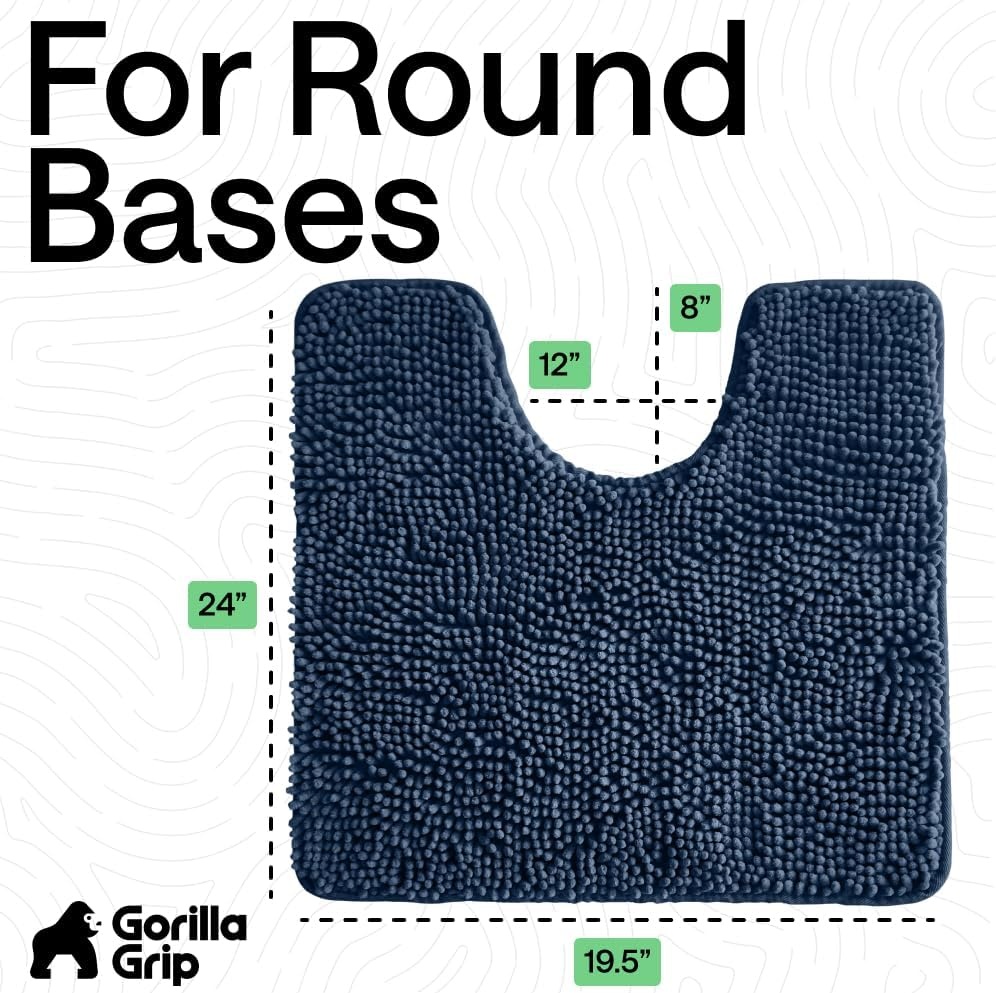image:imageGORILLA GRIP Bath Rug Mat Thick Soft Absorbent Chenille Quick Dry Microfiber Mats Rubber Backing Machine Washable Shower Floor Rugs Bathroom Bathmat Home Decor Accessories 24x17 GreyNavy