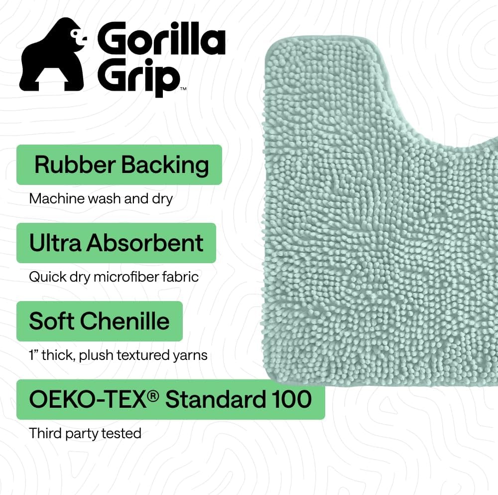 image:imageGORILLA GRIP Bath Rug Mat Thick Soft Absorbent Chenille Quick Dry Microfiber Mats Rubber Backing Machine Washable Shower Floor Rugs Bathroom Bathmat Home Decor Accessories 24x17 GreySeablue