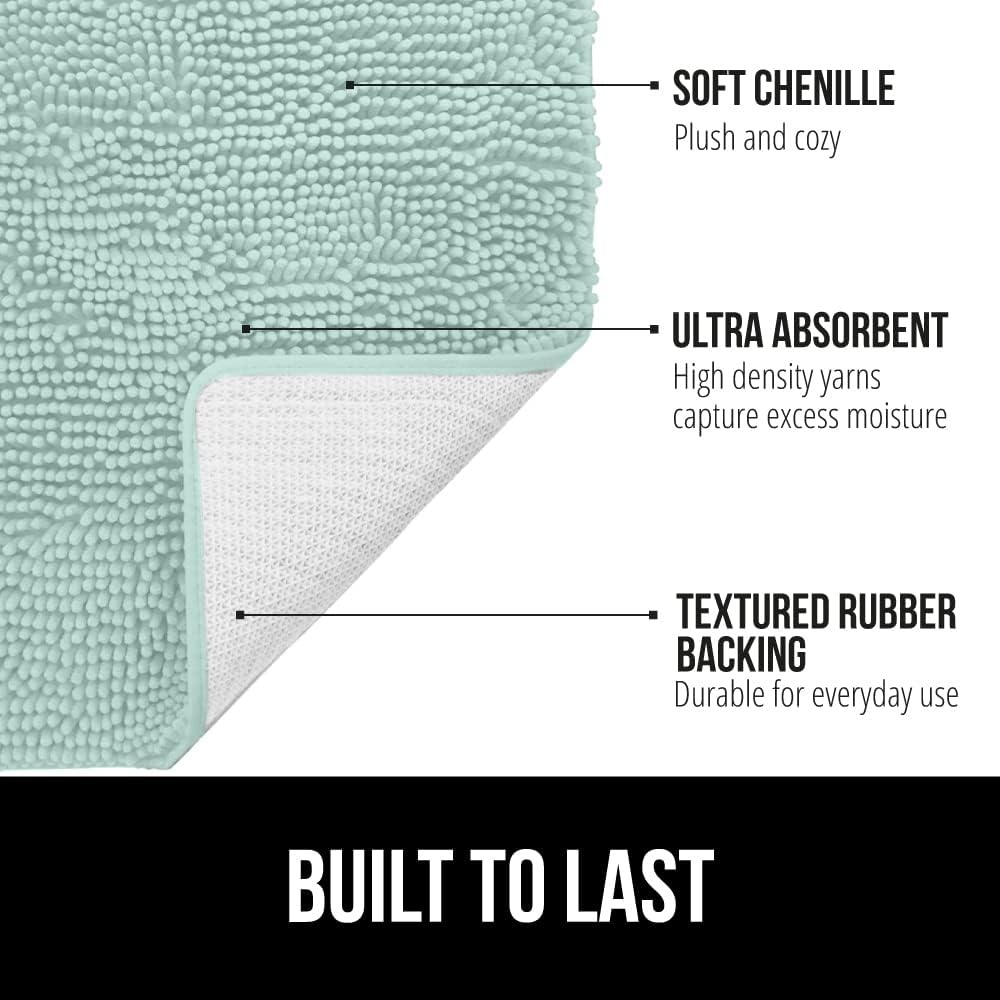 image:imageGORILLA GRIP Bath Rug Mat Thick Soft Absorbent Chenille Quick Dry Microfiber Mats Rubber Backing Machine Washable Shower Floor Rugs Bathroom Bathmat Home Decor Accessories 24x17 GreySeablue
