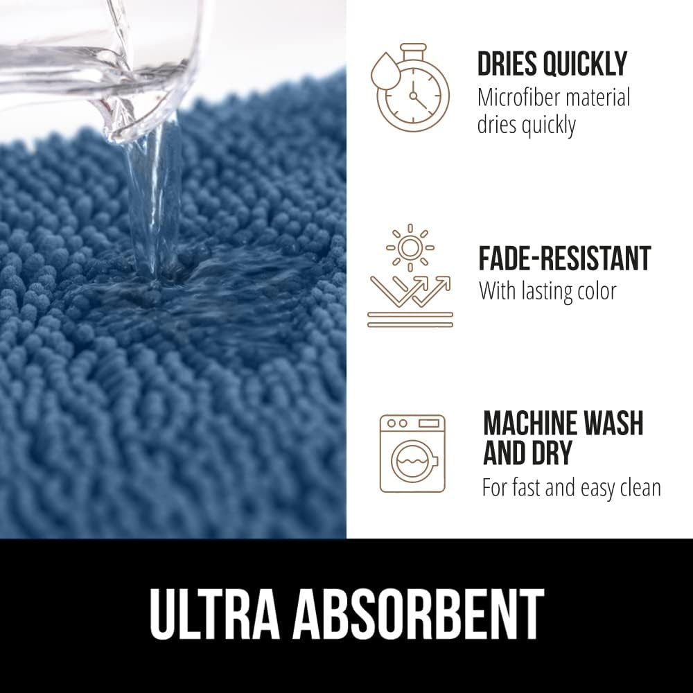 image:imageGORILLA GRIP Bath Rug Mat Thick Soft Absorbent Chenille Quick Dry Microfiber Mats Rubber Backing Machine Washable Shower Floor Rugs Bathroom Bathmat Home Decor Accessories 24x17 GreyBlue