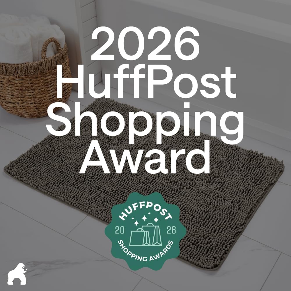 image:imageGORILLA GRIP Bath Rug Mat Thick Soft Absorbent Chenille Quick Dry Microfiber Mats Rubber Backing Machine Washable Shower Floor Rugs Bathroom Bathmat Home Decor Accessories 24x17 GreyLatte