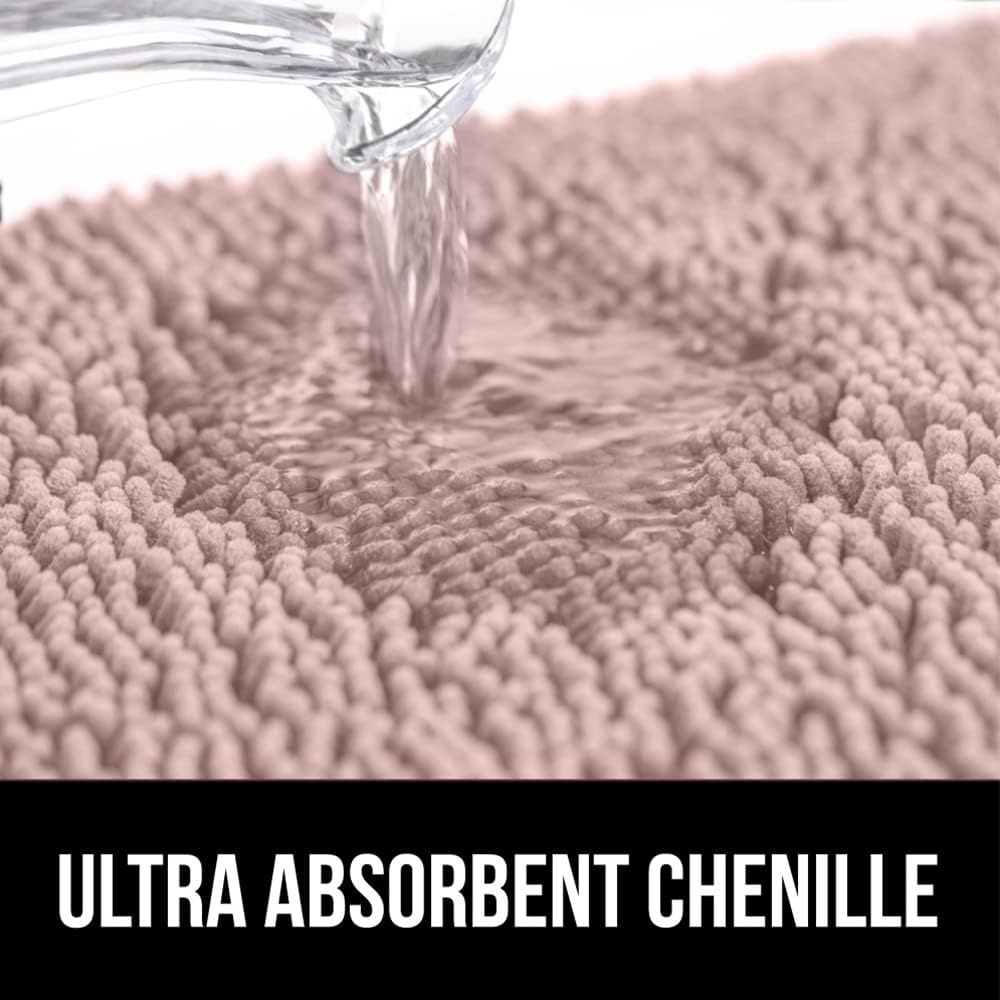 image:imageGORILLA GRIP Bath Rug Mat Thick Soft Absorbent Chenille Quick Dry Microfiber Mats Rubber Backing Machine Washable Shower Floor Rugs Bathroom Bathmat Home Decor Accessories 24x17 GreyDusty Rose