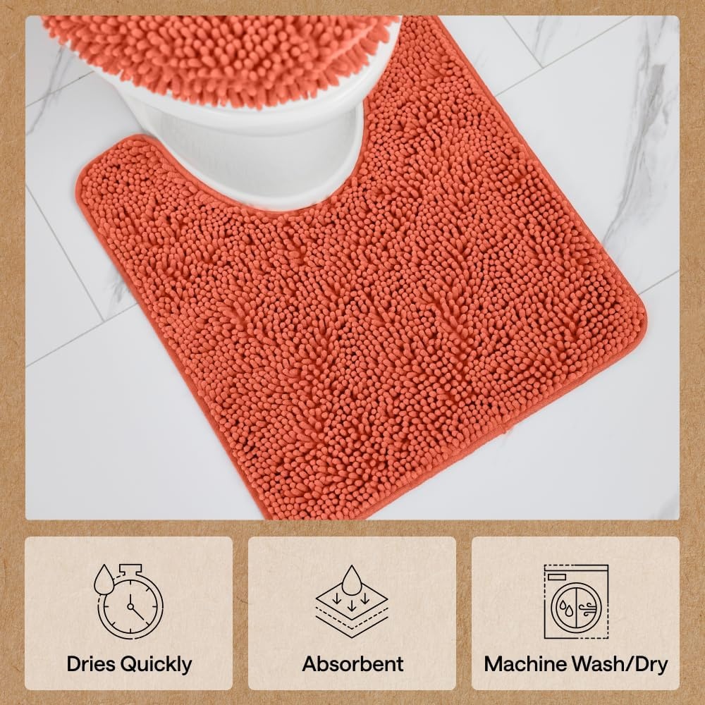 image:imageGORILLA GRIP Bath Rug Mat Thick Soft Absorbent Chenille Quick Dry Microfiber Mats Rubber Backing Machine Washable Shower Floor Rugs Bathroom Bathmat Home Decor Accessories 24x17 GreyCoral