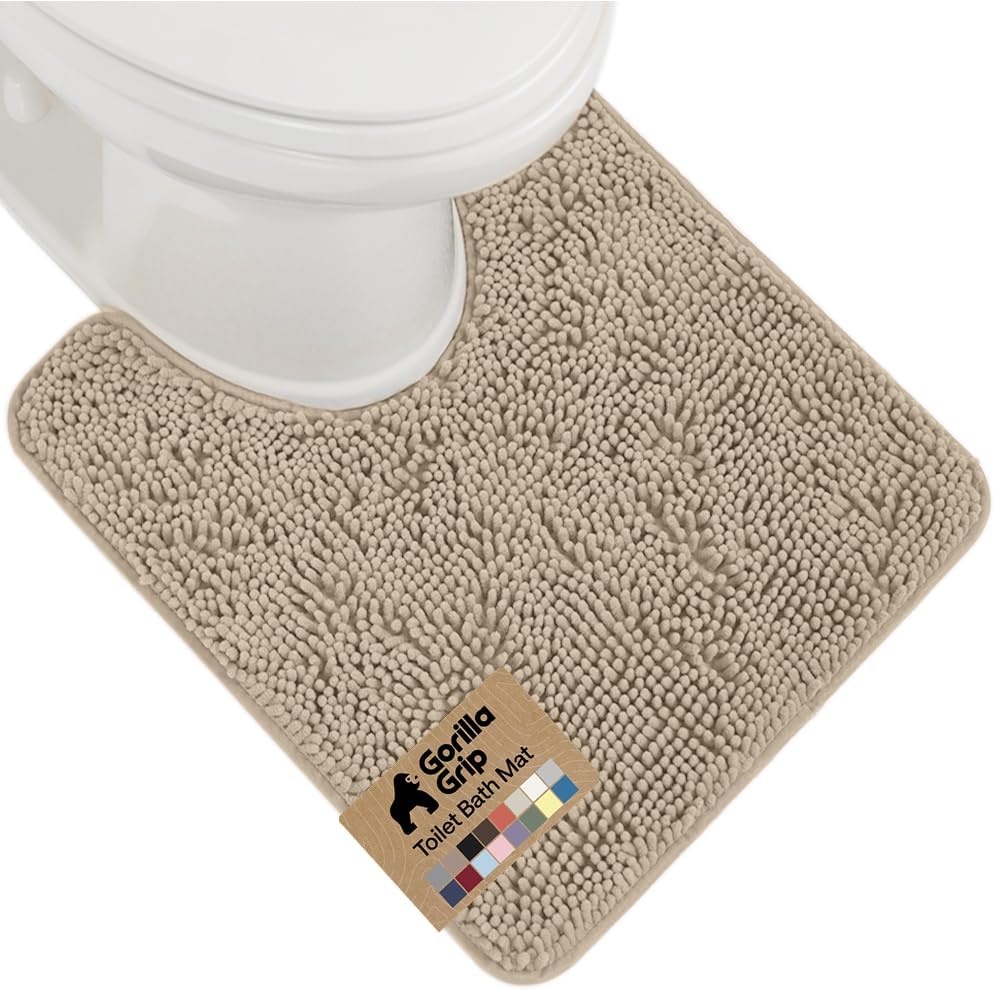 image:imageGORILLA GRIP Bath Rug Mat Thick Soft Absorbent Chenille Quick Dry Microfiber Mats Rubber Backing Machine Washable Shower Floor Rugs Bathroom Bathmat Home Decor Accessories 24x17 GreyGray Beige