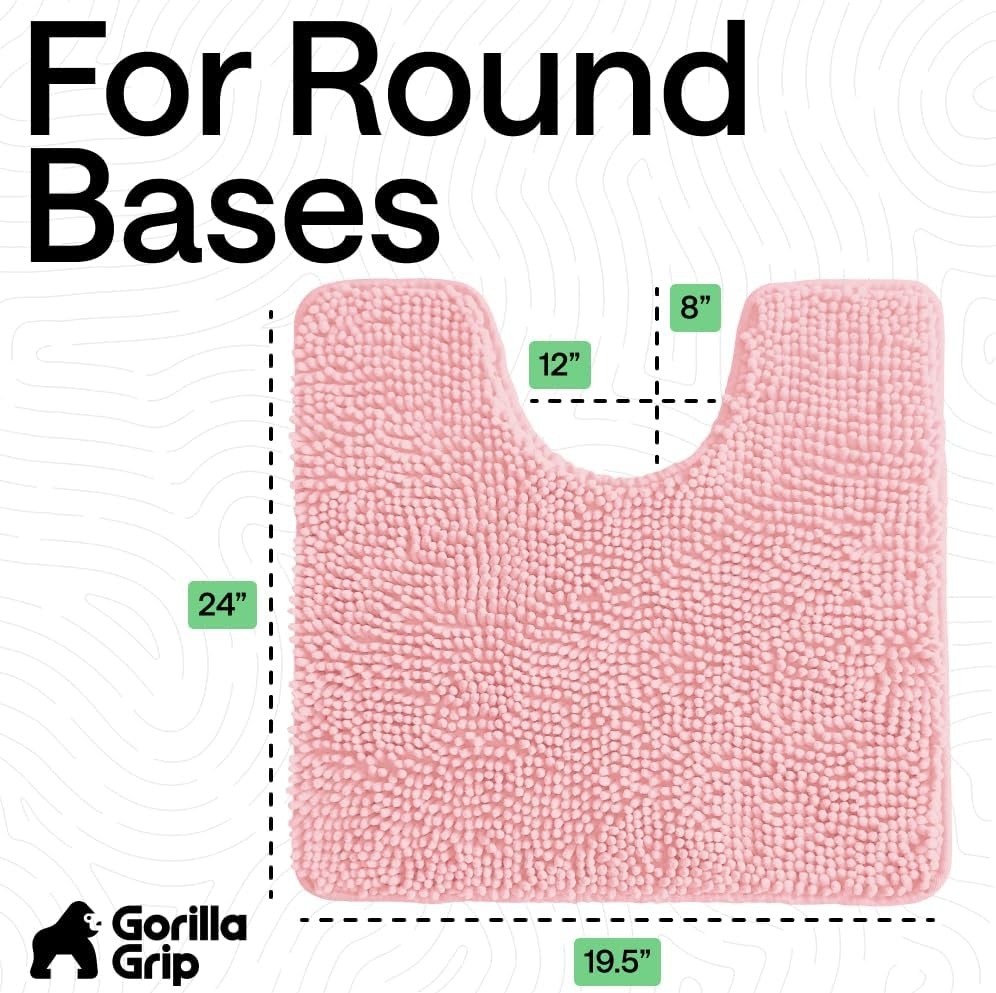 image:imageGORILLA GRIP Bath Rug Mat Thick Soft Absorbent Chenille Quick Dry Microfiber Mats Rubber Backing Machine Washable Shower Floor Rugs Bathroom Bathmat Home Decor Accessories 24x17 GreyLight Pink