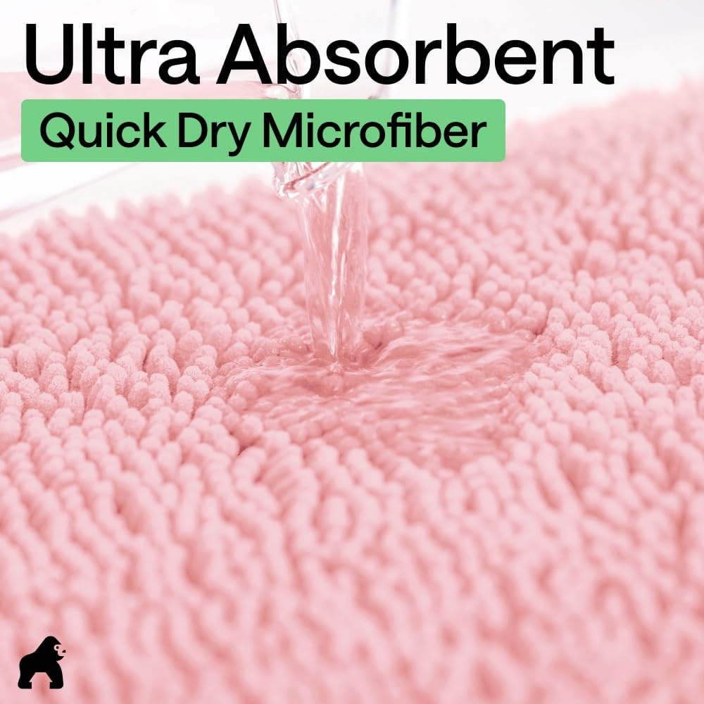 image:imageGORILLA GRIP Bath Rug Mat Thick Soft Absorbent Chenille Quick Dry Microfiber Mats Rubber Backing Machine Washable Shower Floor Rugs Bathroom Bathmat Home Decor Accessories 24x17 GreyLight Pink