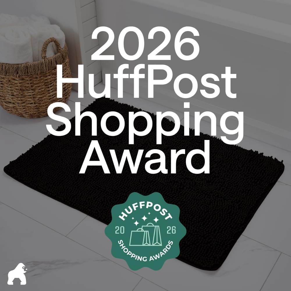 image:imageGORILLA GRIP Bath Rug Mat Thick Soft Absorbent Chenille Quick Dry Microfiber Mats Rubber Backing Machine Washable Shower Floor Rugs Bathroom Bathmat Home Decor Accessories 24x17 GreyBlack