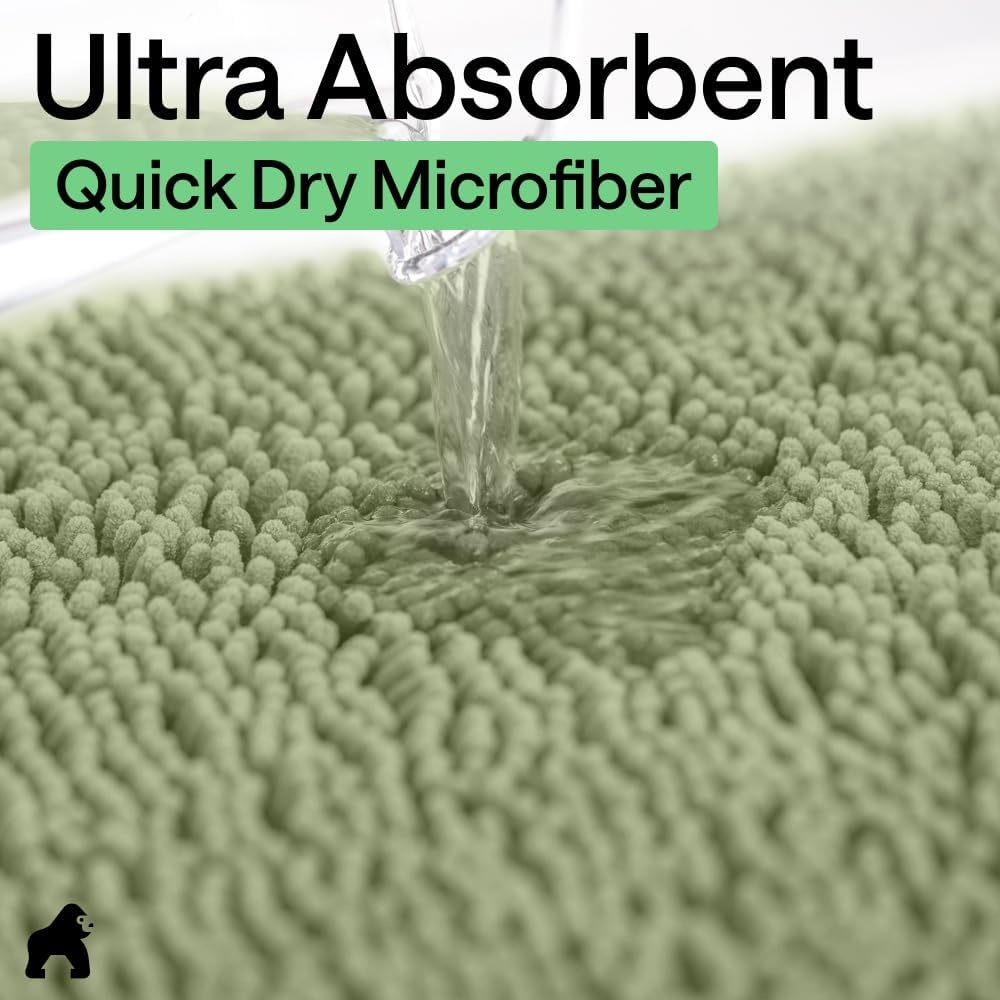 image:imageGORILLA GRIP Bath Rug Mat Thick Soft Absorbent Chenille Quick Dry Microfiber Mats Rubber Backing Machine Washable Shower Floor Rugs Bathroom Bathmat Home Decor Accessories 24x17 GreySage