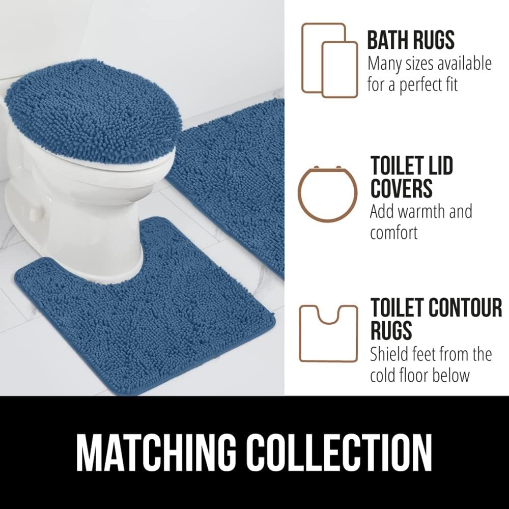 image:imageGORILLA GRIP Bath Rug Mat Thick Soft Absorbent Chenille Quick Dry Microfiber Mats Rubber Backing Machine Washable Shower Floor Rugs Bathroom Bathmat Home Decor Accessories 24x17 GreyBlue