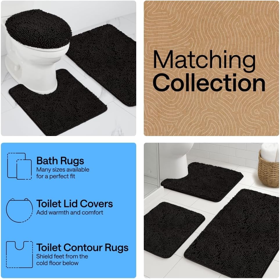 image:imageGORILLA GRIP Bath Rug Mat Thick Soft Absorbent Chenille Quick Dry Microfiber Mats Rubber Backing Machine Washable Shower Floor Rugs Bathroom Bathmat Home Decor Accessories 24x17 GreyBlack