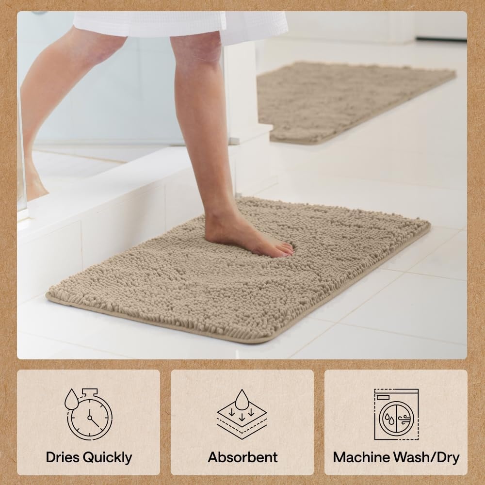 image:imageGORILLA GRIP Bath Rug Mat Thick Soft Absorbent Chenille Quick Dry Microfiber Mats Rubber Backing Machine Washable Shower Floor Rugs Bathroom Bathmat Home Decor Accessories 24x17 GreyGray Beige