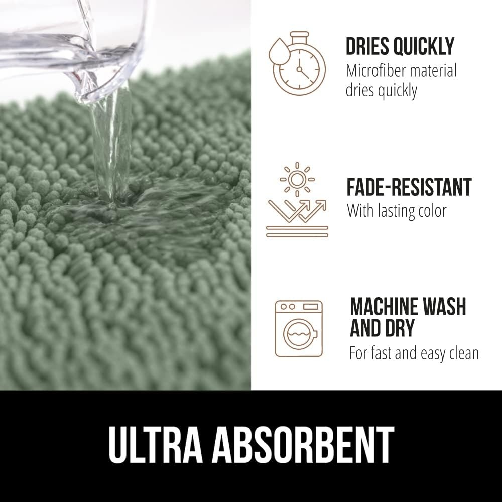 image:imageGORILLA GRIP Bath Rug Mat Thick Soft Absorbent Chenille Quick Dry Microfiber Mats Rubber Backing Machine Washable Shower Floor Rugs Bathroom Bathmat Home Decor Accessories 24x17 GreySage