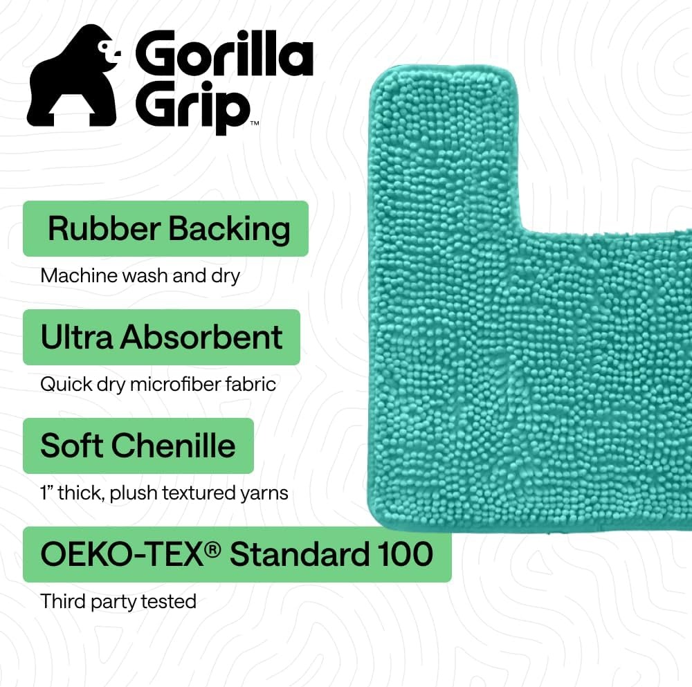 image:imageGORILLA GRIP Bath Rug Mat Thick Soft Absorbent Chenille Quick Dry Microfiber Mats Rubber Backing Machine Washable Shower Floor Rugs Bathroom Bathmat Home Decor Accessories 24x17 GreyTurquoise