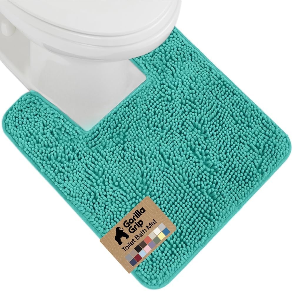 image:imageGORILLA GRIP Bath Rug Mat Thick Soft Absorbent Chenille Quick Dry Microfiber Mats Rubber Backing Machine Washable Shower Floor Rugs Bathroom Bathmat Home Decor Accessories 24x17 GreyTurquoise