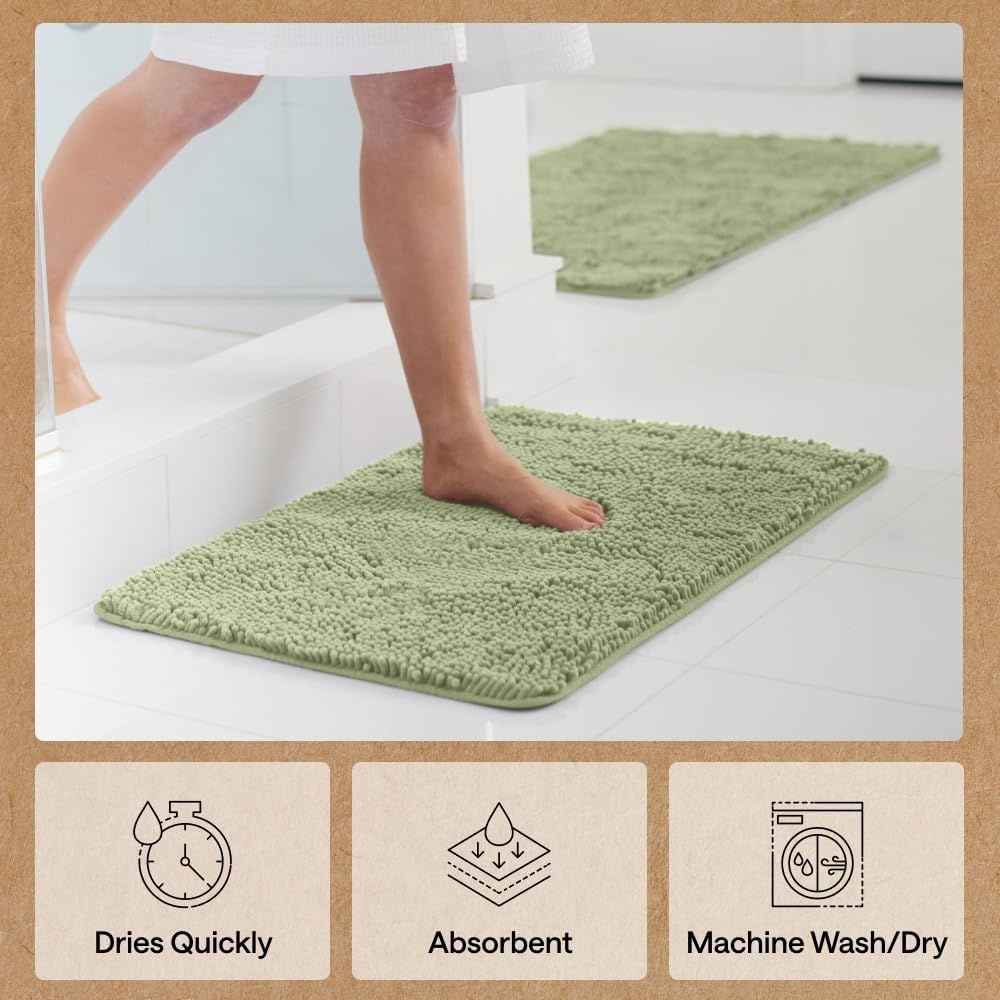 image:imageGORILLA GRIP Bath Rug Mat Thick Soft Absorbent Chenille Quick Dry Microfiber Mats Rubber Backing Machine Washable Shower Floor Rugs Bathroom Bathmat Home Decor Accessories 24x17 GreySage
