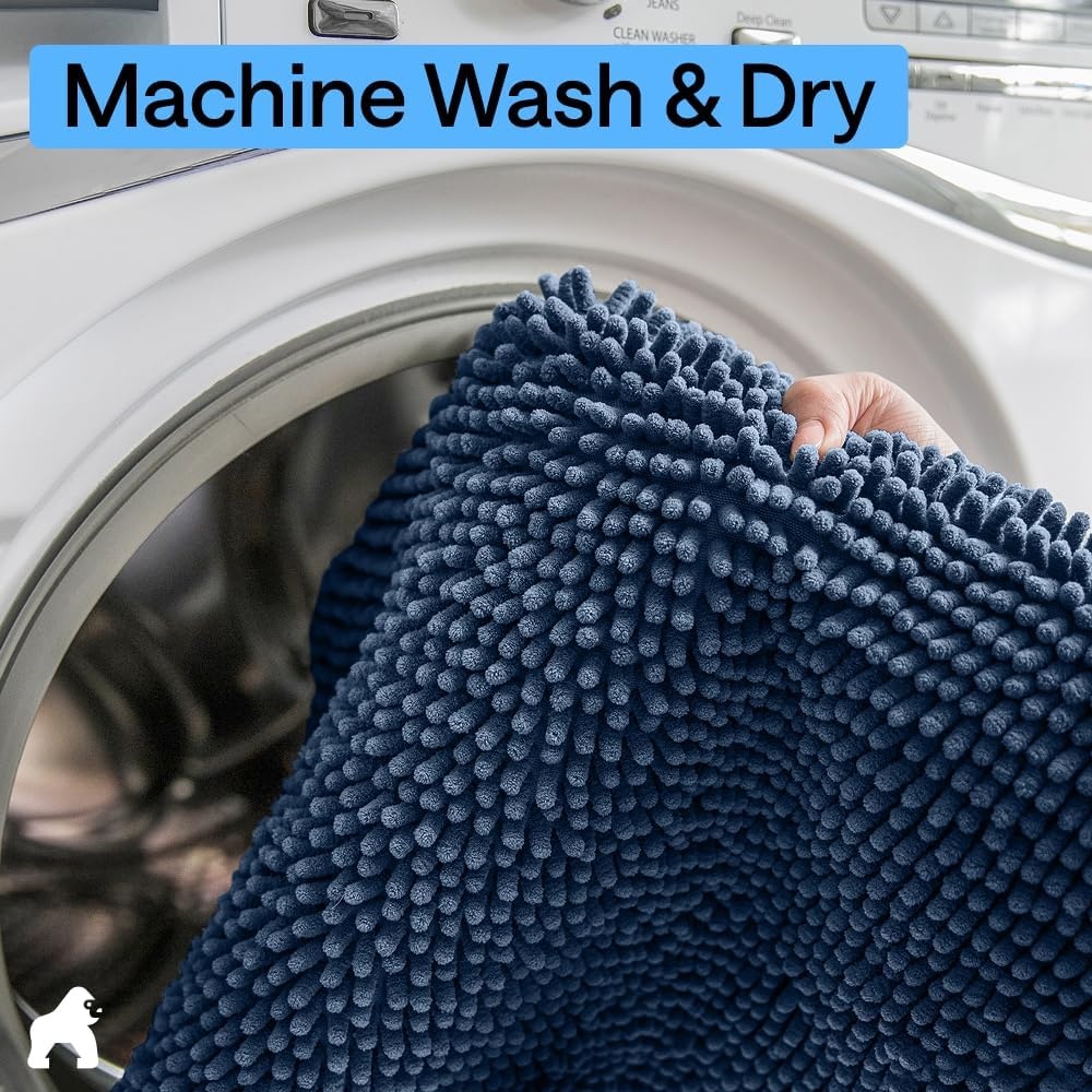 image:imageGORILLA GRIP Bath Rug Mat Thick Soft Absorbent Chenille Quick Dry Microfiber Mats Rubber Backing Machine Washable Shower Floor Rugs Bathroom Bathmat Home Decor Accessories 24x17 GreyNavy