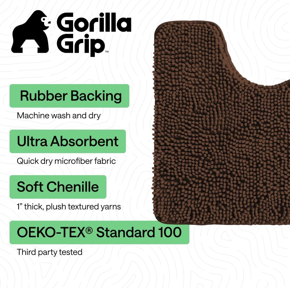 image:imageGORILLA GRIP Bath Rug Mat Thick Soft Absorbent Chenille Quick Dry Microfiber Mats Rubber Backing Machine Washable Shower Floor Rugs Bathroom Bathmat Home Decor Accessories 24x17 GreyBrown