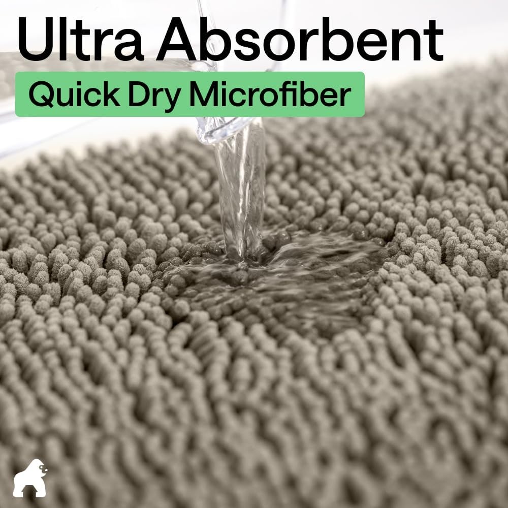 image:imageGORILLA GRIP Bath Rug Mat Thick Soft Absorbent Chenille Quick Dry Microfiber Mats Rubber Backing Machine Washable Shower Floor Rugs Bathroom Bathmat Home Decor Accessories 24x17 GreyLatte