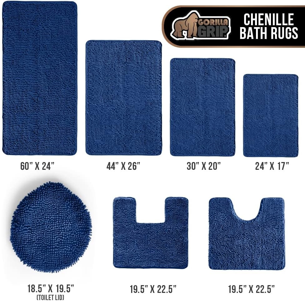 image:imageGORILLA GRIP Bath Rug Mat Thick Soft Absorbent Chenille Quick Dry Microfiber Mats Rubber Backing Machine Washable Shower Floor Rugs Bathroom Bathmat Home Decor Accessories 24x17 GreyRoyal Blue