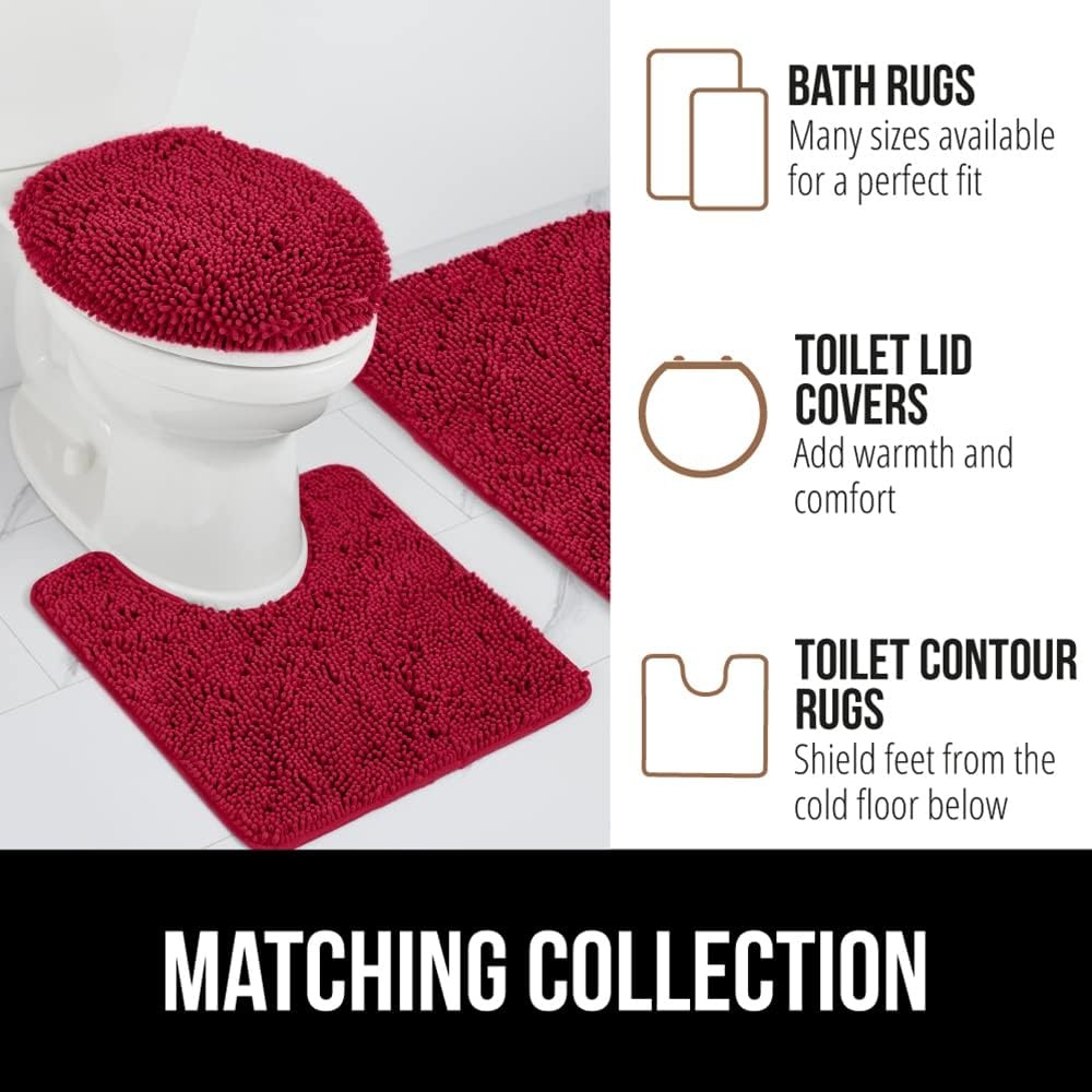 image:imageGORILLA GRIP Bath Rug Mat Thick Soft Absorbent Chenille Quick Dry Microfiber Mats Rubber Backing Machine Washable Shower Floor Rugs Bathroom Bathmat Home Decor Accessories 24x17 GreyRed