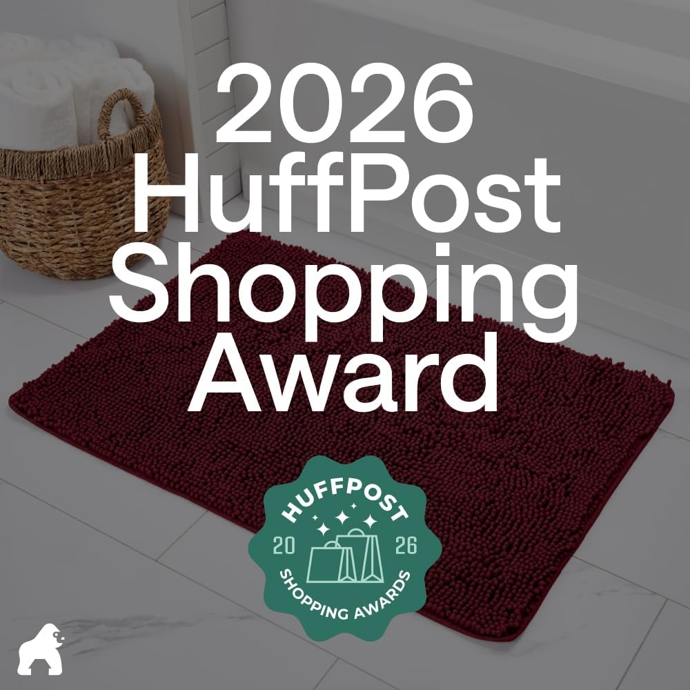 image:imageGORILLA GRIP Bath Rug Mat Thick Soft Absorbent Chenille Quick Dry Microfiber Mats Rubber Backing Machine Washable Shower Floor Rugs Bathroom Bathmat Home Decor Accessories 24x17 GreyBurgundy