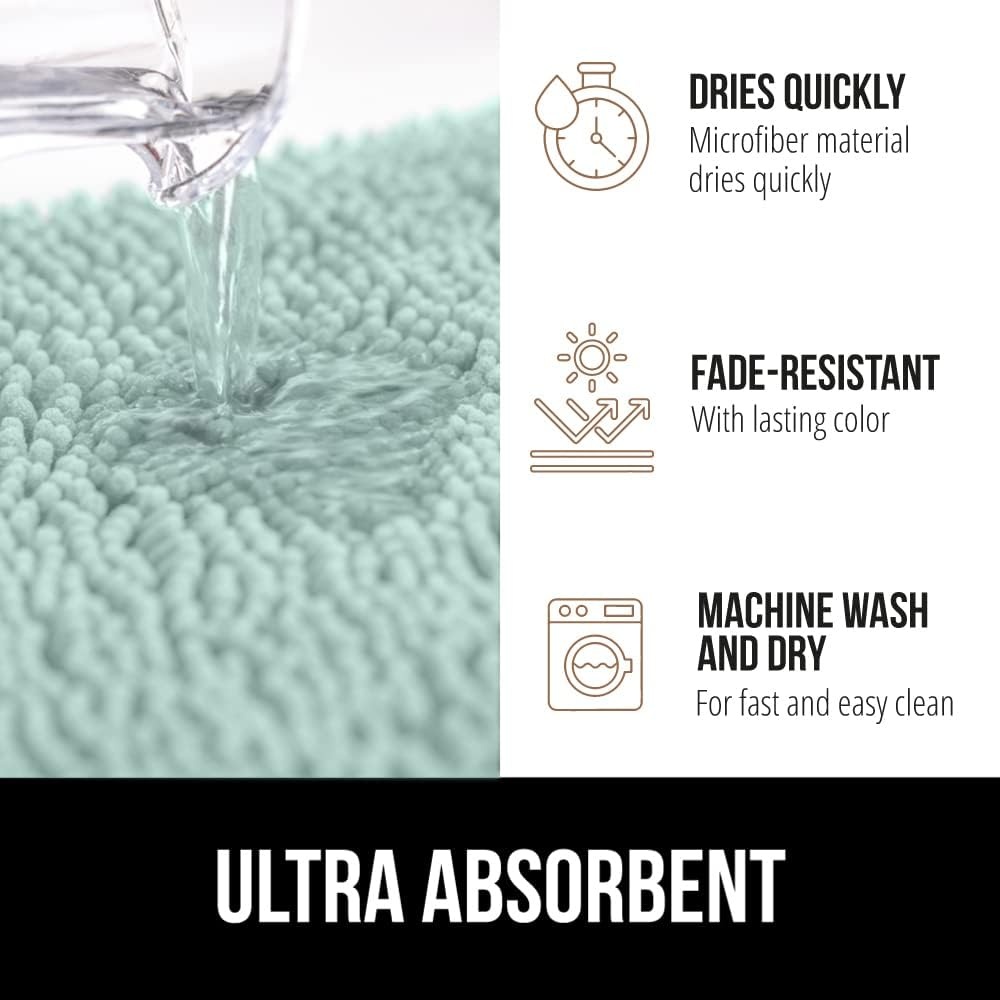 image:imageGORILLA GRIP Bath Rug Mat Thick Soft Absorbent Chenille Quick Dry Microfiber Mats Rubber Backing Machine Washable Shower Floor Rugs Bathroom Bathmat Home Decor Accessories 24x17 GreySeablue