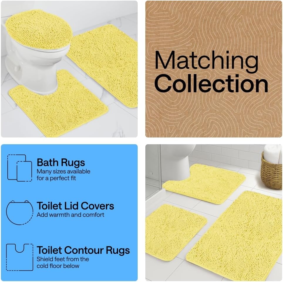 image:imageGORILLA GRIP Bath Rug Mat Thick Soft Absorbent Chenille Quick Dry Microfiber Mats Rubber Backing Machine Washable Shower Floor Rugs Bathroom Bathmat Home Decor Accessories 24x17 GreyYellow