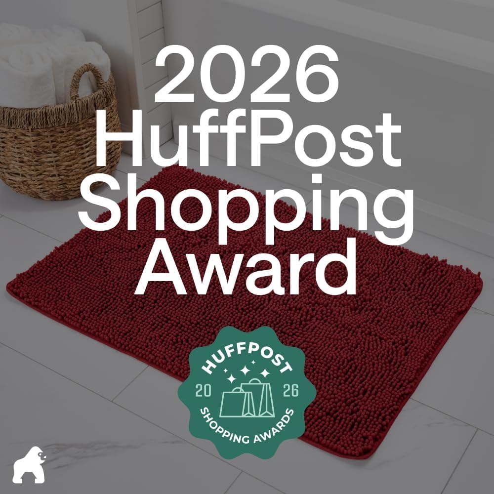 image:imageGORILLA GRIP Bath Rug Mat Thick Soft Absorbent Chenille Quick Dry Microfiber Mats Rubber Backing Machine Washable Shower Floor Rugs Bathroom Bathmat Home Decor Accessories 24x17 GreyRed