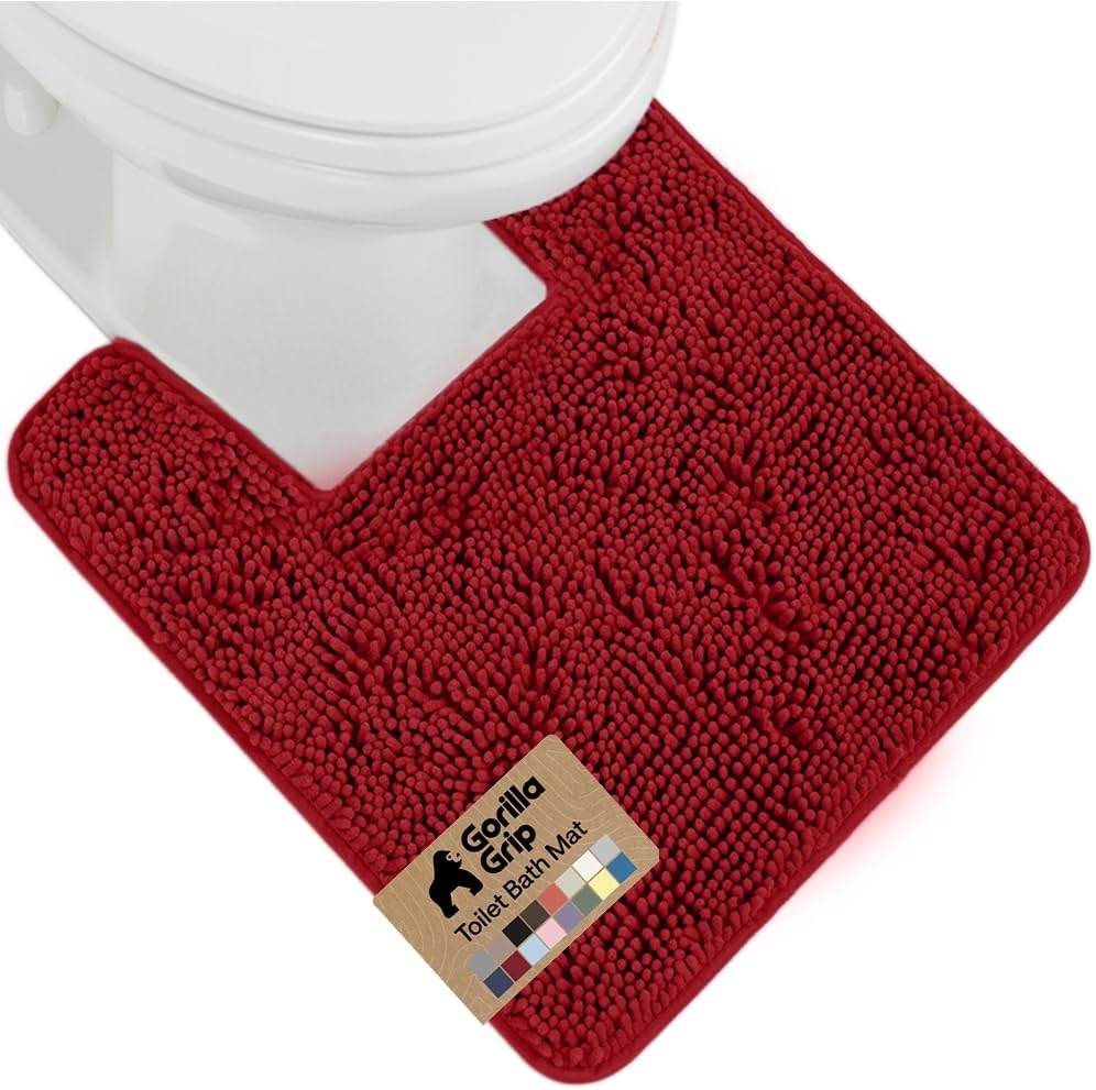image:imageGORILLA GRIP Bath Rug Mat Thick Soft Absorbent Chenille Quick Dry Microfiber Mats Rubber Backing Machine Washable Shower Floor Rugs Bathroom Bathmat Home Decor Accessories 24x17 GreyRed