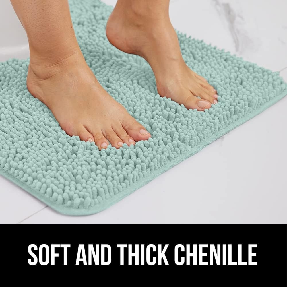 image:imageGORILLA GRIP Bath Rug Mat Thick Soft Absorbent Chenille Quick Dry Microfiber Mats Rubber Backing Machine Washable Shower Floor Rugs Bathroom Bathmat Home Decor Accessories 24x17 GreySeablue