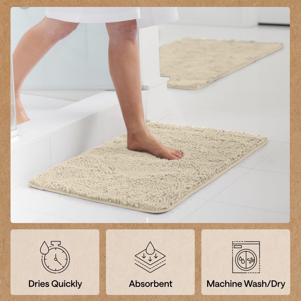 image:imageGORILLA GRIP Bath Rug Mat Thick Soft Absorbent Chenille Quick Dry Microfiber Mats Rubber Backing Machine Washable Shower Floor Rugs Bathroom Bathmat Home Decor Accessories 24x17 GreySand