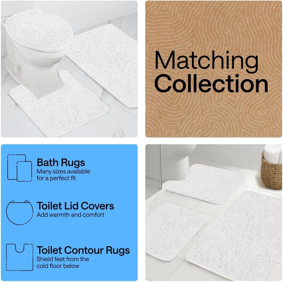 image:imageGORILLA GRIP Bath Rug Mat Thick Soft Absorbent Chenille Quick Dry Microfiber Mats Rubber Backing Machine Washable Shower Floor Rugs Bathroom Bathmat Home Decor Accessories 24x17 GreyWhite