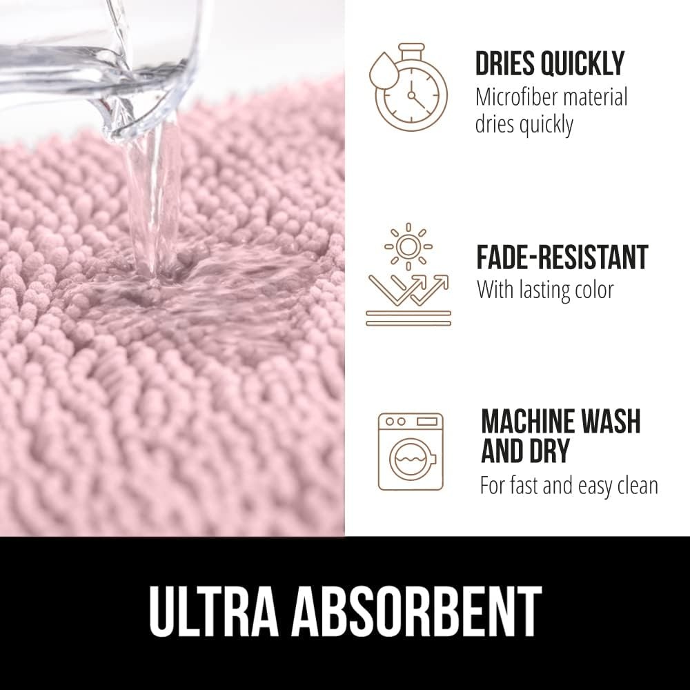 image:imageGORILLA GRIP Bath Rug Mat Thick Soft Absorbent Chenille Quick Dry Microfiber Mats Rubber Backing Machine Washable Shower Floor Rugs Bathroom Bathmat Home Decor Accessories 24x17 GreyLight Pink
