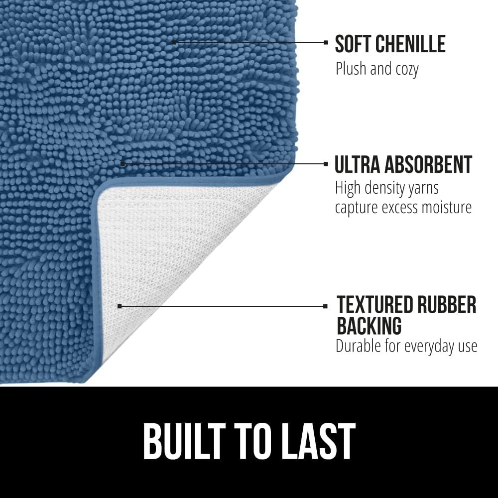 image:imageGORILLA GRIP Bath Rug Mat Thick Soft Absorbent Chenille Quick Dry Microfiber Mats Rubber Backing Machine Washable Shower Floor Rugs Bathroom Bathmat Home Decor Accessories 24x17 GreyBlue