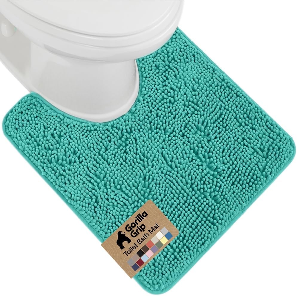 image:imageGORILLA GRIP Bath Rug Mat Thick Soft Absorbent Chenille Quick Dry Microfiber Mats Rubber Backing Machine Washable Shower Floor Rugs Bathroom Bathmat Home Decor Accessories 24x17 GreyTurquoise