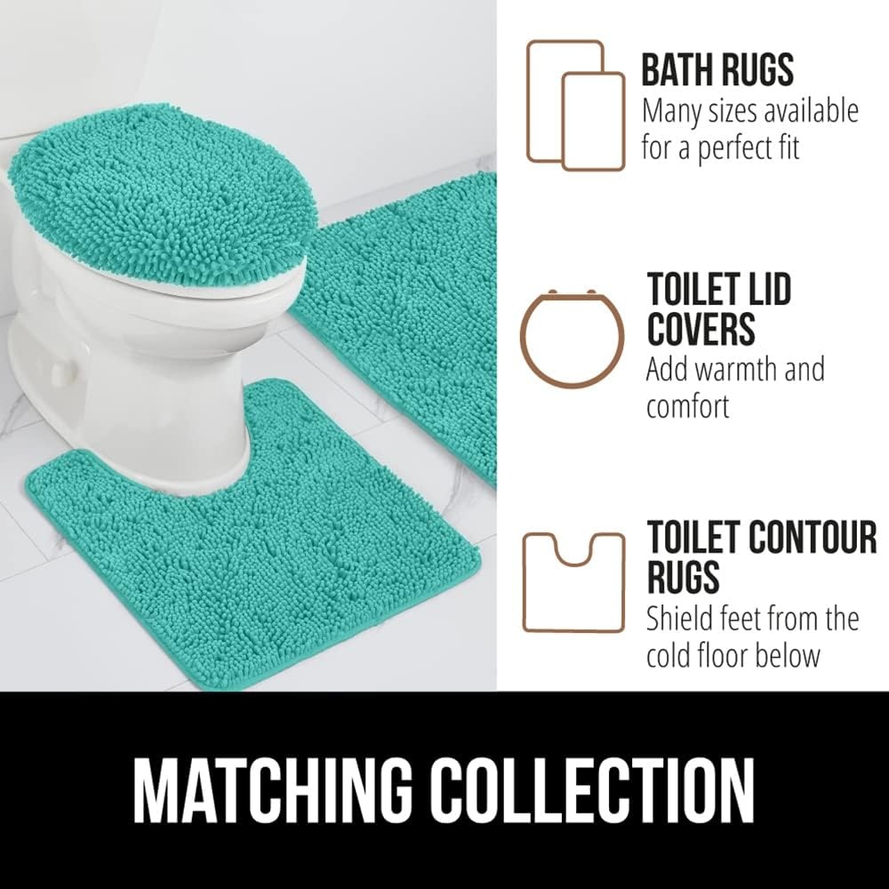 image:imageGORILLA GRIP Bath Rug Mat Thick Soft Absorbent Chenille Quick Dry Microfiber Mats Rubber Backing Machine Washable Shower Floor Rugs Bathroom Bathmat Home Decor Accessories 24x17 GreyTurquoise